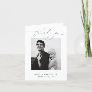 Green Minimalist Script Photo Wedding Thank You Card