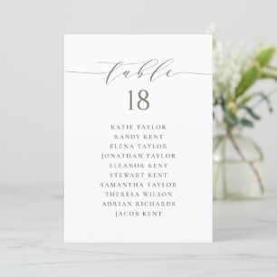 Green Minimalist Script Seating Plan Table Number