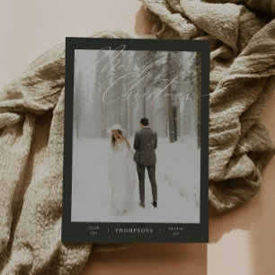 Green Minimalist Script Typography Photo Christmas Holiday Card