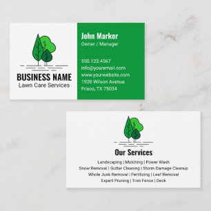 Green Minimalist Tree Landscaping Lawn Care Business Card