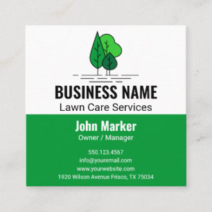 Green Minimalist Tree Landscaping Lawn Care Square Business Card