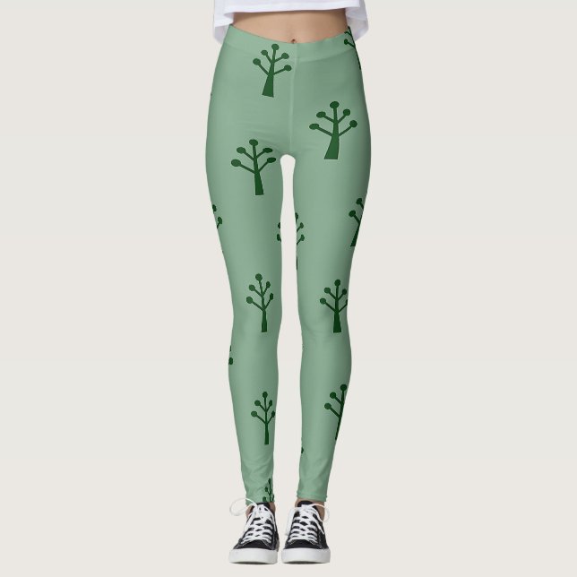 Green Minimalist Trees  Leggings (Front)