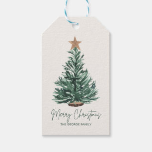 Green Minimalist Vintage Christmas Tree Holiday Gift Tags