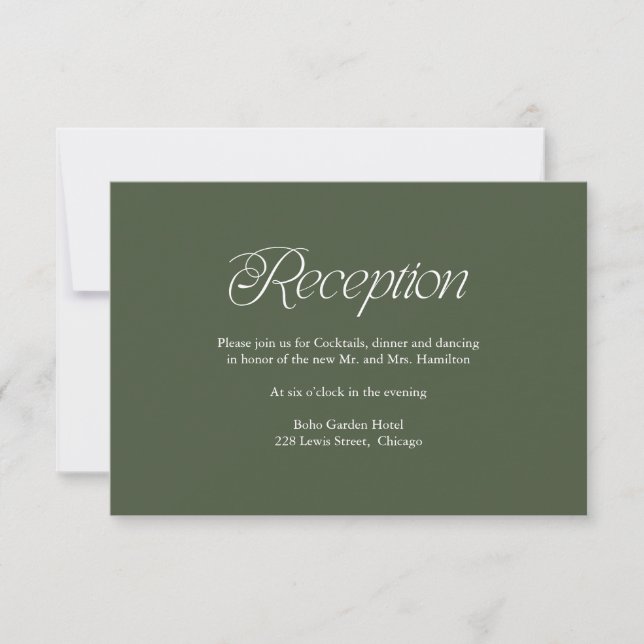 Green Minimalist Wedding Reception Insert Card (Front)