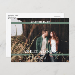 Green Minimalist Wedding Save the Date Photo Announcement Postcard