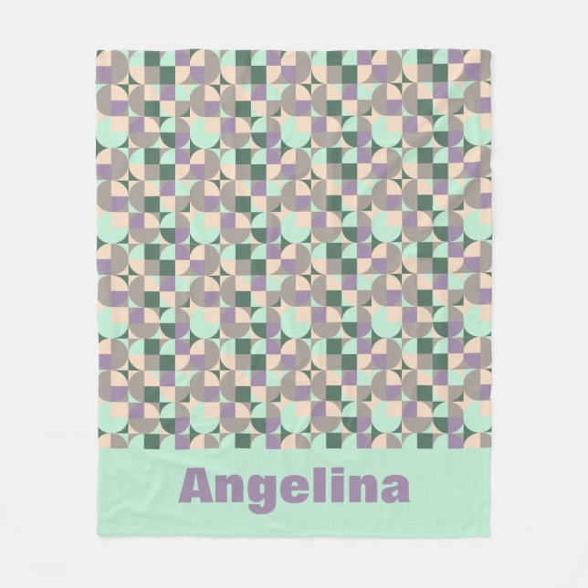 Green mint beige abstract geometric pattern name fleece blanket (Front)