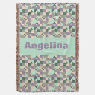Green mint beige abstract geometric pattern name throw blanket