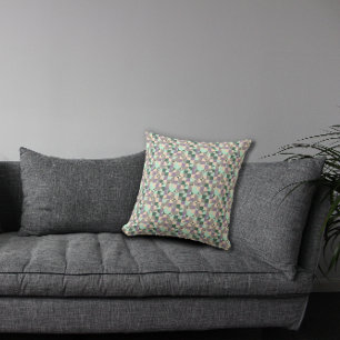 Green mint beige abstract geometric pattern throw pillow