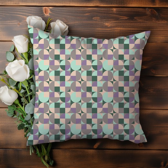 Green mint beige abstract geometric pattern throw pillow (Creator Uploaded)