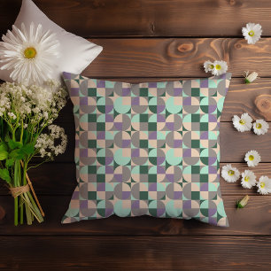 Green mint beige abstract geometric pattern throw pillow