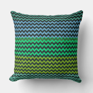 Green Mint Blue Chevron Stripes Pattern Throw Pillow