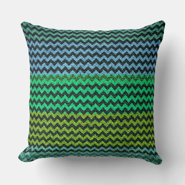 Green Mint Blue Chevron Stripes Pattern Throw Pillow (Front)
