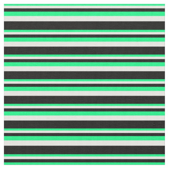 Green, Mint Cream, and Black Stripes Fabric (Close Up)