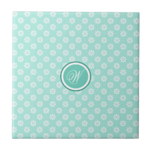 Green Mint Daisies Monogrammed Tile