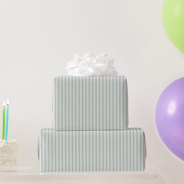 Green Mint Double Stripes Birthday Wrapping Paper (Party Gifts)