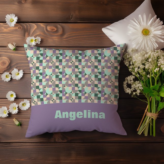 Green mint lavender abstract geometric pattern throw pillow (Creator Uploaded)