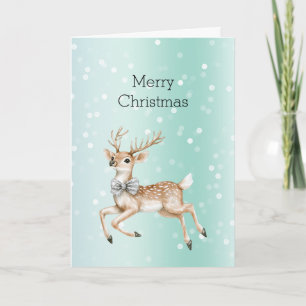 Green Mint Ombre Confetti Deer Christmas Card