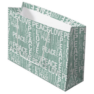 Green Mint White Peace Love Christmas Large Gift Bag