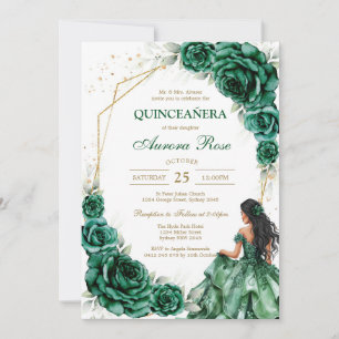Green Mis Quince Quinceañera Birthday Invitation