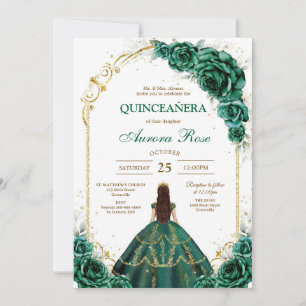 Green Mis Quince Quinceañera Birthday Invitation