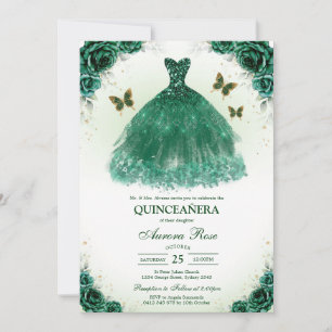 Green Mis Quince Quinceañera Birthday Invitation