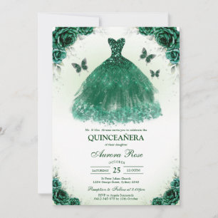 Green Mis Quince Quinceañera Birthday Invitation