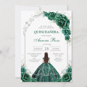 Green Mis Quince Quinceañera Birthday Invitation