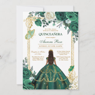 Green Mis Quince Quinceañera Birthday Invitation