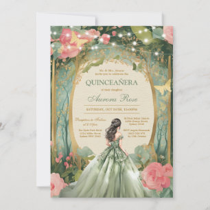 Green Mis Quince Quinceañera Birthday Invitation