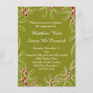 Green Mistletoe Holiday Engagement Party Invitation