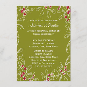 Green Mistletoe Holiday Rehearsal Dinner Invitation