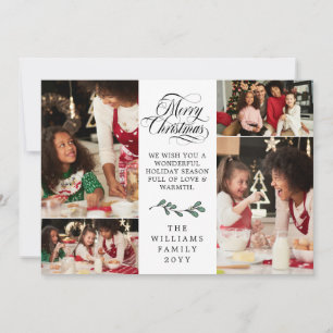 Green Mistletoe Merry Christmas Photo Collage Holiday Card