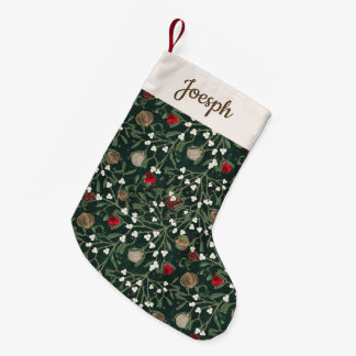 Green Mistletoe & Ornament Whimsical Christmas Small Christmas Stocking