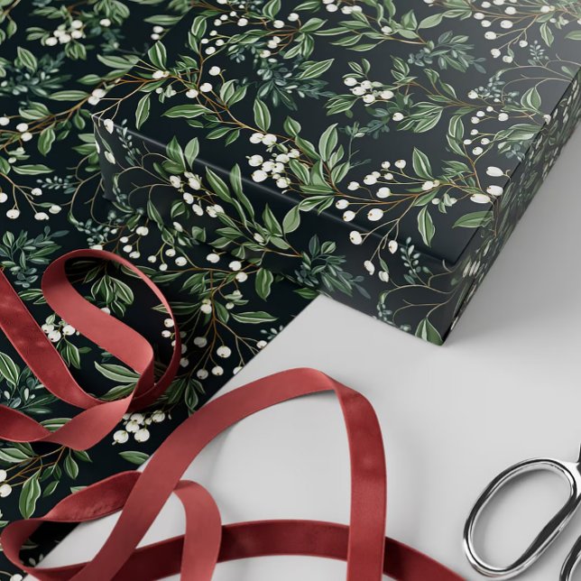 Green Mistletoe Pattern Christmas Vintage Design Wrapping Paper (Creator Uploaded)