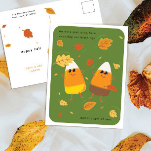 Green Mixed Candy Corn Duo Thanksgiving Holiday Postcard