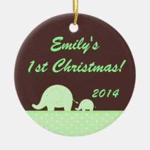 Green Mod Elephant Jung Personalized Name Ornament