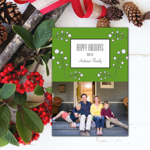 Green Modern Berry Holiday Photo Card