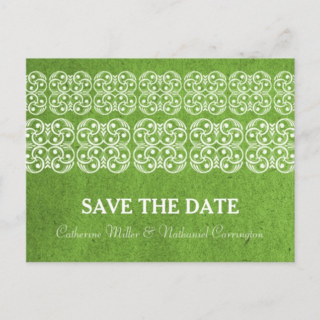 Green Modern Bohemian Save the Date Postcard (Front)