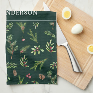 Green modern botanical elegant contemporary kitchen towel