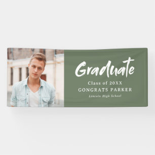 Green Modern Brush Script Photo Graduation Party Banner