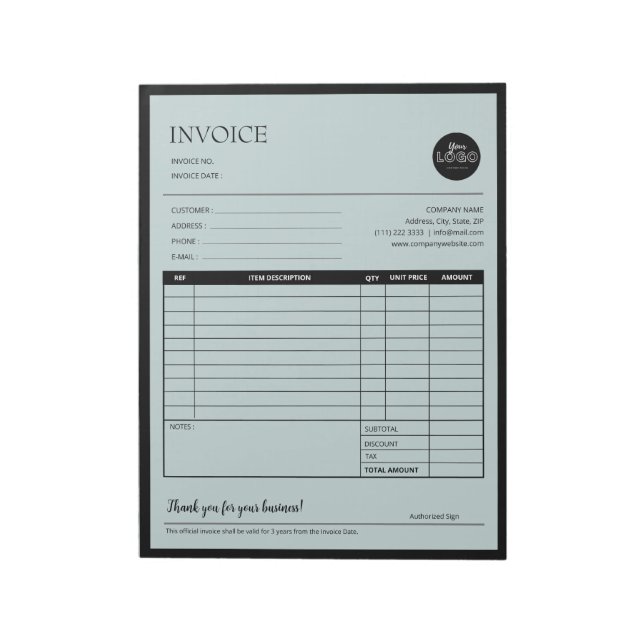 Green Modern Business Invoice Sales Template Notepad (Rotated)