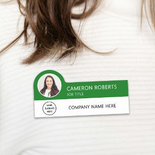 Green Modern Business Logo Photo Employee Name Tag
