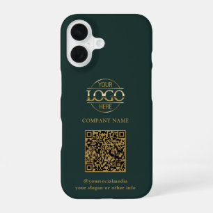 Green Modern Business Logo & QR Code Promotional iPhone 16 Case