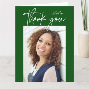 Green Modern Calligraphy Photo Graduation Folded Thank You Card