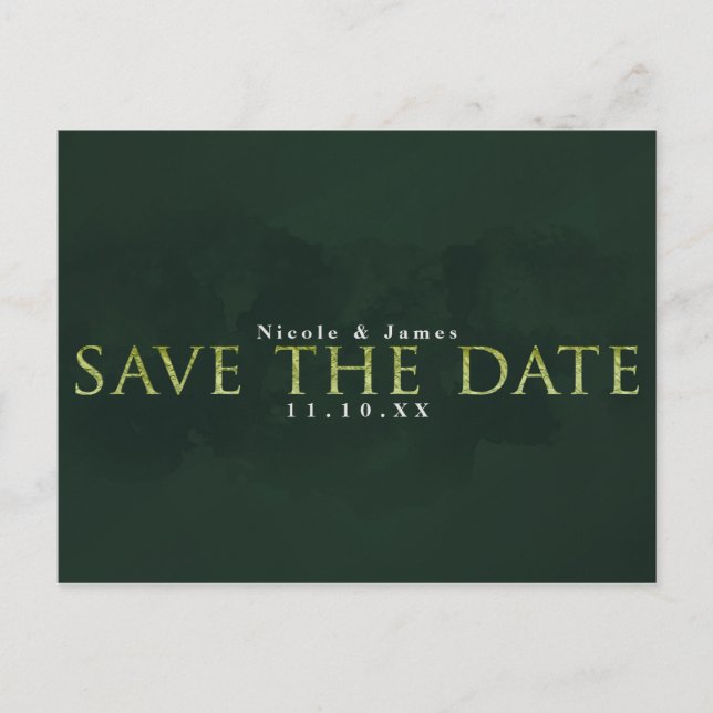 GREEN Modern Chic SAVE THE DATE Wedding Engagement Postcard (Front)
