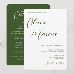 Green Modern Chic Script Wedding Entourage Invitation