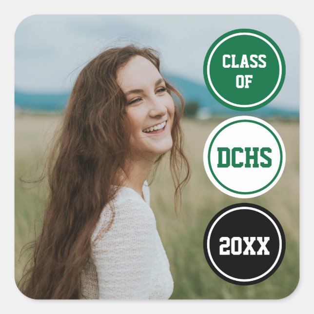Green Modern Circles Photo Graduation Square Sticker (Front)