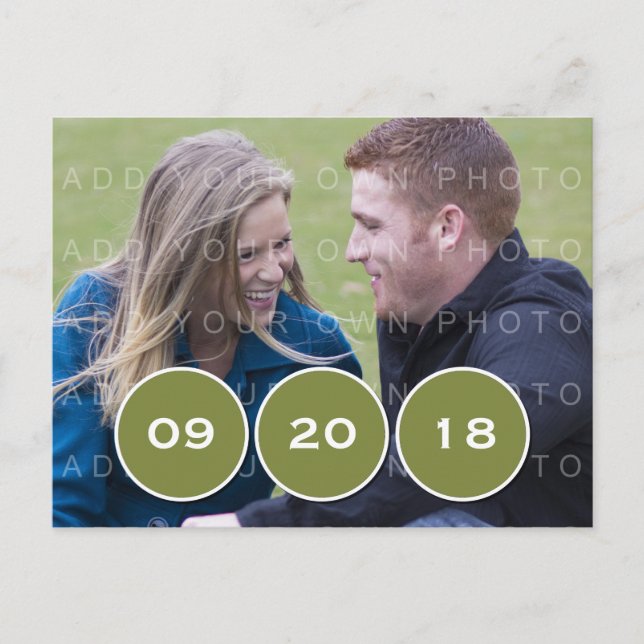 Green Modern Circles Photo Save the Date Postcard (Front)