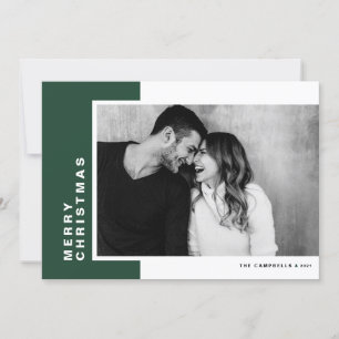 Green Modern Colour Block Merry Christmas Photo Holiday Card