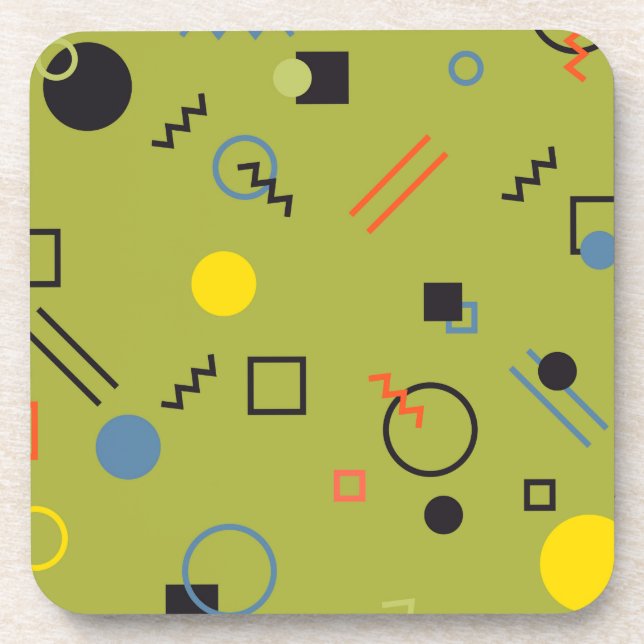 Green, modern, cool, trendy, urban,Memphis pattern Coaster (Front)